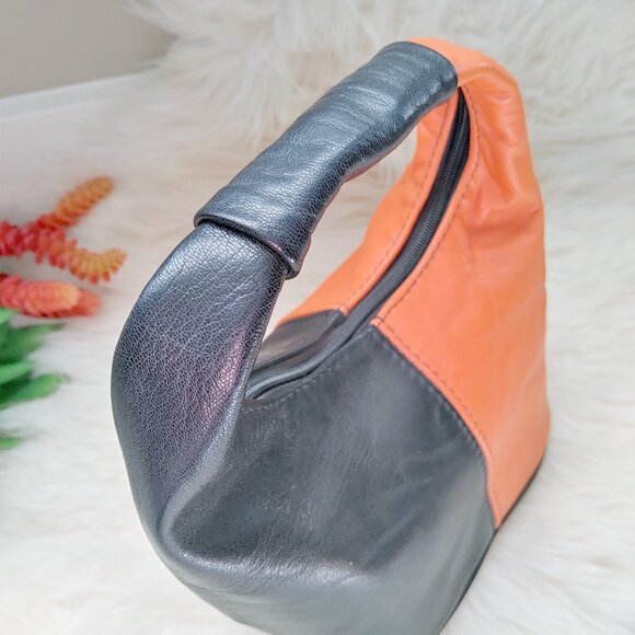 Custom Made Half Black and Half Orange Leather Mini Handbag - Picture 4 of 14